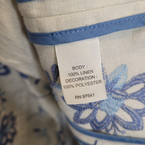 J Jill Linen Embroidered Jacket L Cream Blue Floral - Picture 6 of 6
